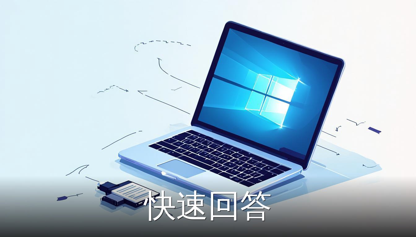 Windows 10系统安装步骤示意图，包含笔记本电脑和USB安装盘